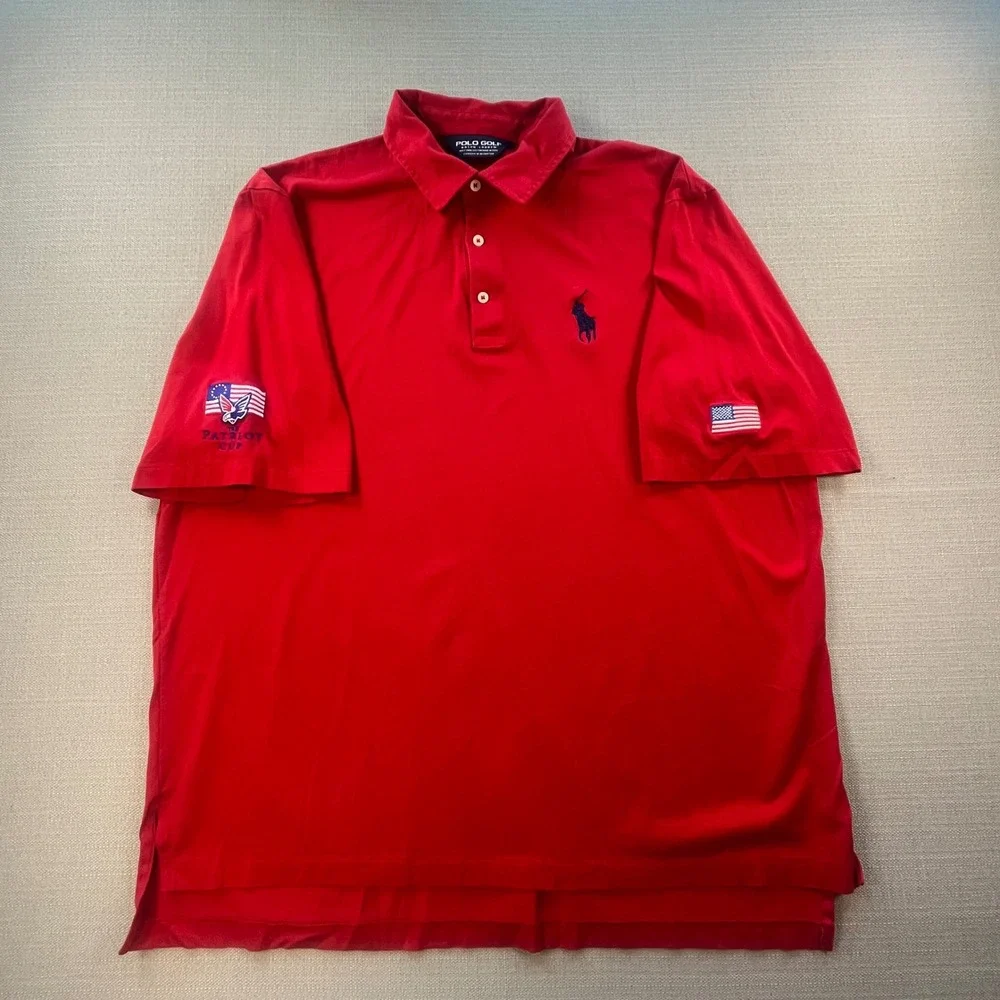 Polo Golf Ralph Lauren Mens XL Red Pima Cotton Patriot Cup Polo Large Pony - Picture 2 of 10